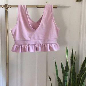 Lilac Plunge Sleeveless Frill Hem Crop Top